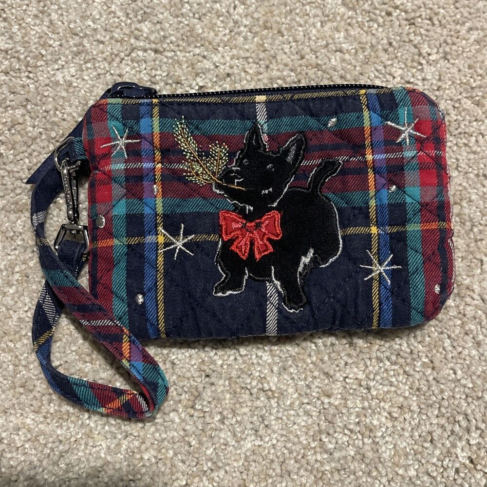Vera Bradley Clip And Zip Mini Pouch Quilted Wristlet Scottie Dog Tartan Plaid